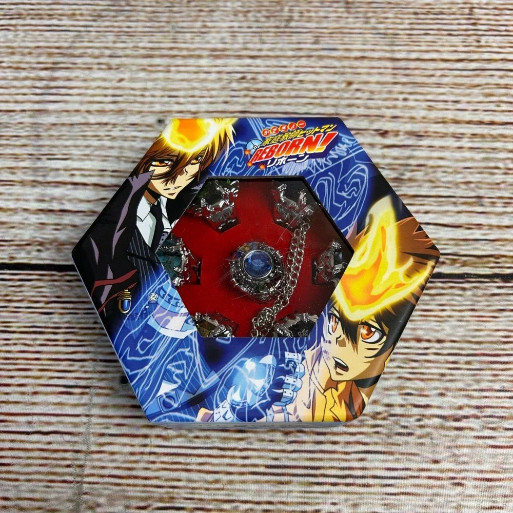Katekyo Hitman Reborn Vongola Rings Set 7pc Silver Tone Cosplay‎ Jewelry Boxed